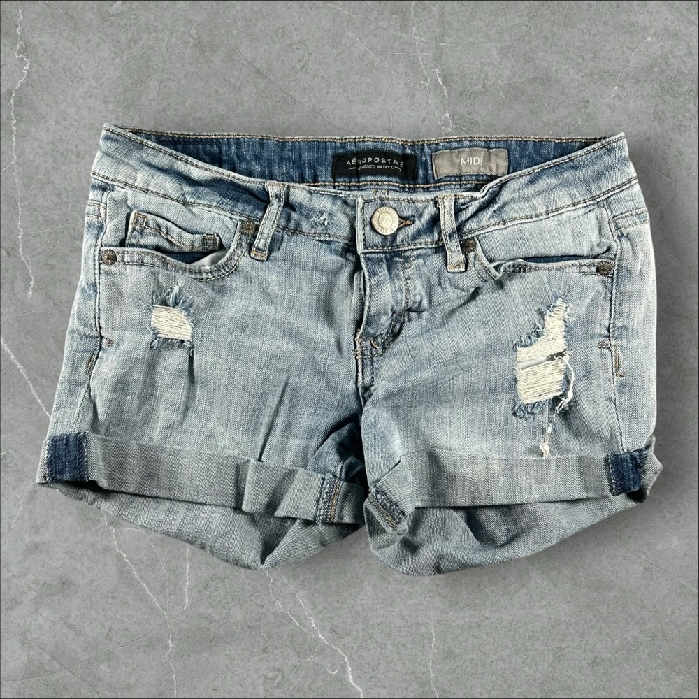Aeropostale Mini Shorts Womens 2 Blue‎ Y2K Micro Thigh High 2000s Alt Girl Urban